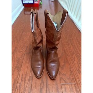 Vintage Brown Lizard Embossed Leather and Suede Western Cowboy Boots Womens 7.5